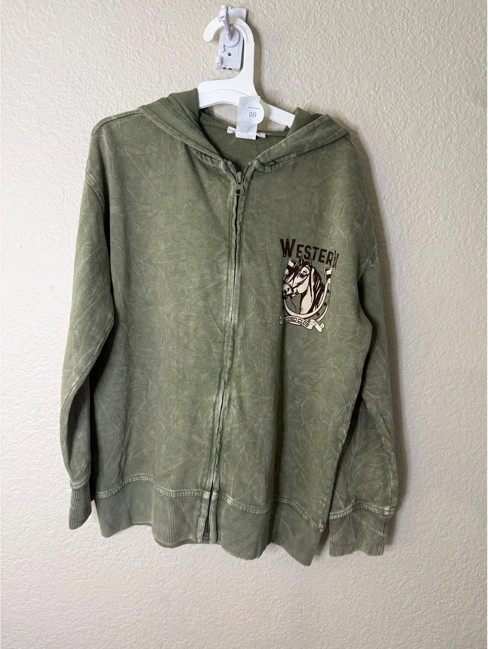 Girls Large Lightweight Green Full Zip Hoodie Western Rodeo